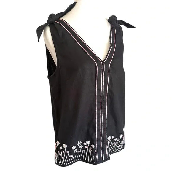 J Crew Women's Black Sleeveless Light Top Floral Embroidery Cottagecore Size S - Picture 2 of 6